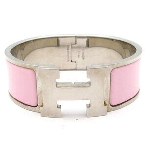 HERMES Clic Clac H - Silver Light Pink Hardware Patent Leather Bangle